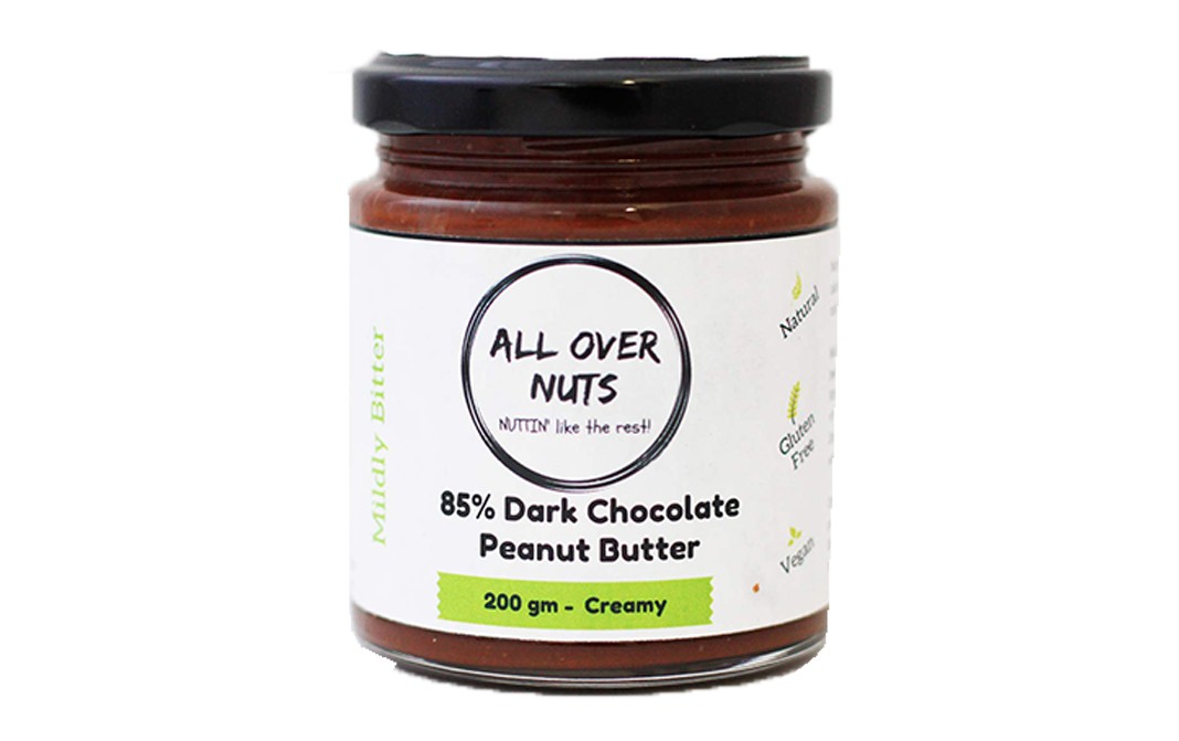 All Over Nuts 85% Dark Chocolate Peanut Butter Creamy  Glass Jar  200 grams
